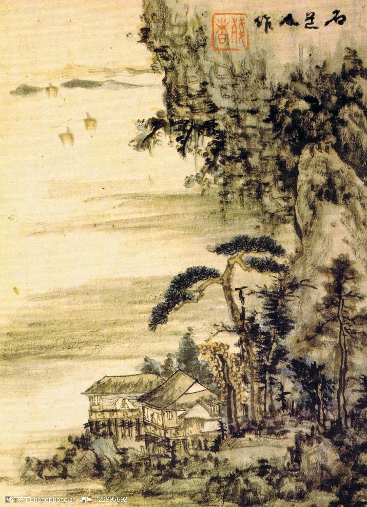 关键词:清代 髡残 石奚 山水册 国画 中国画 古画 传统画 名家 绘画