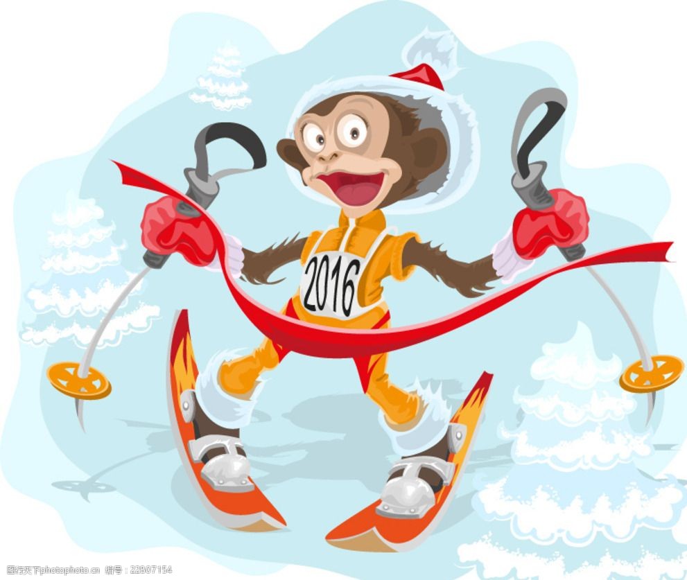 关键词:卡通滑雪猴子 卡通猴子 2016年 雪地 滑雪 猴子 动物 比赛