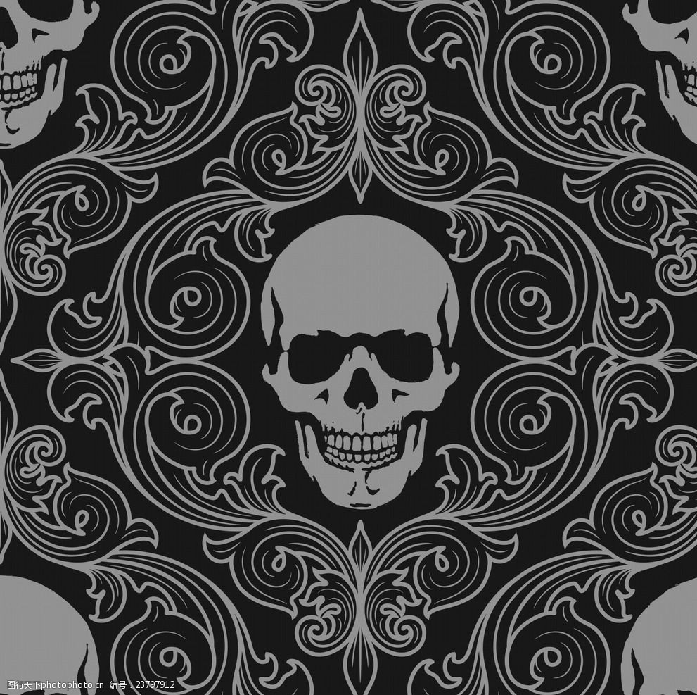 矢量素描骷髅头背景底纹