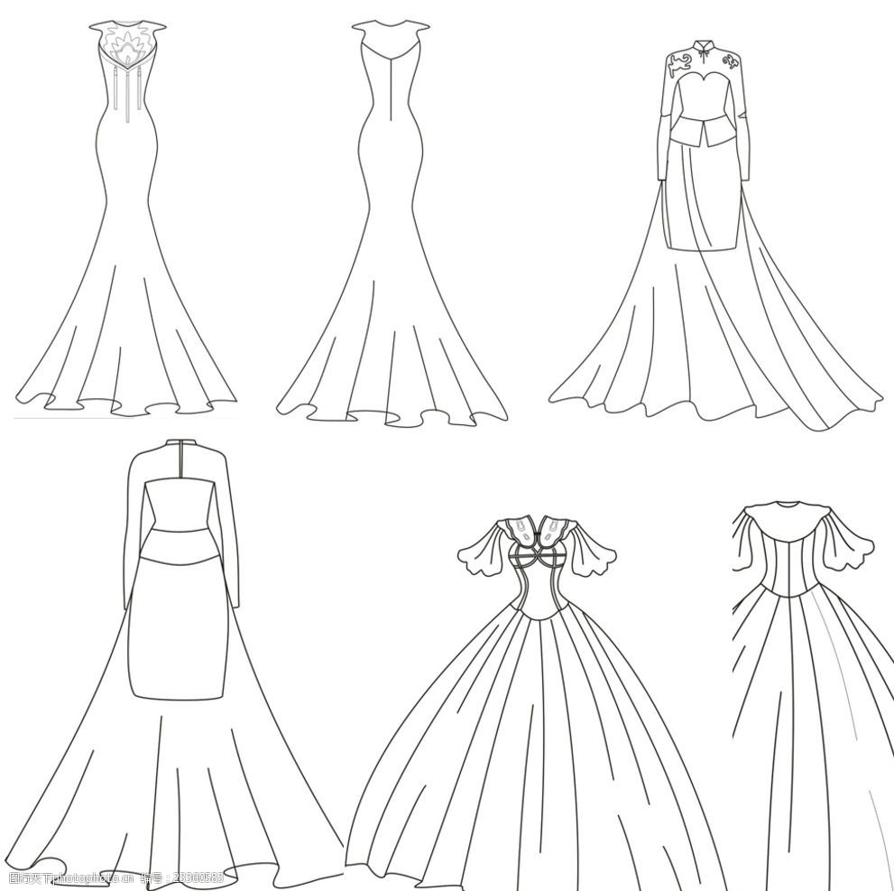 婚纱礼服 服装款式图 正反面 cdr线稿 设计 广告设计 服装设计 cdr