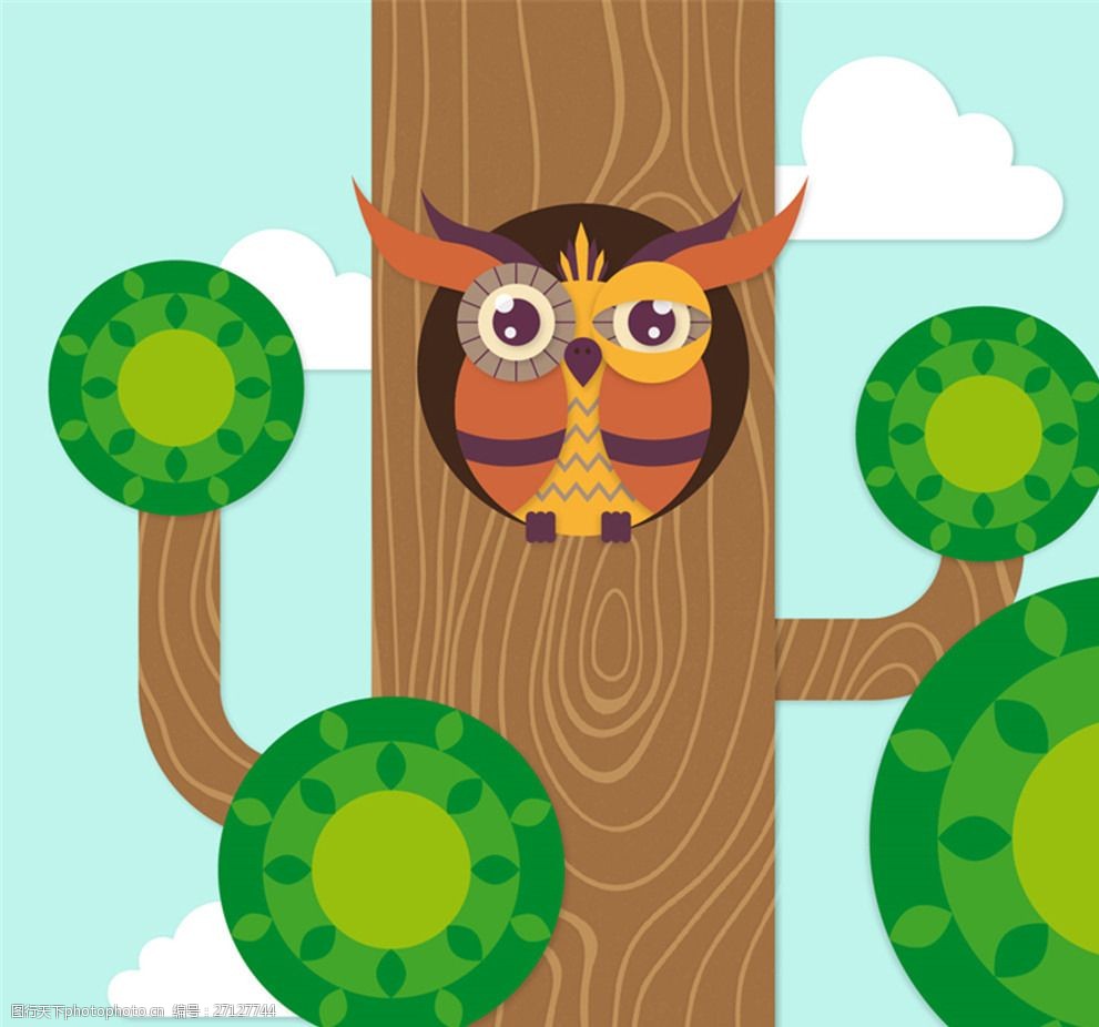 关键词:卡通树洞里的猫头鹰矢量素材 云朵 剪贴 猫头鹰 树洞 树木