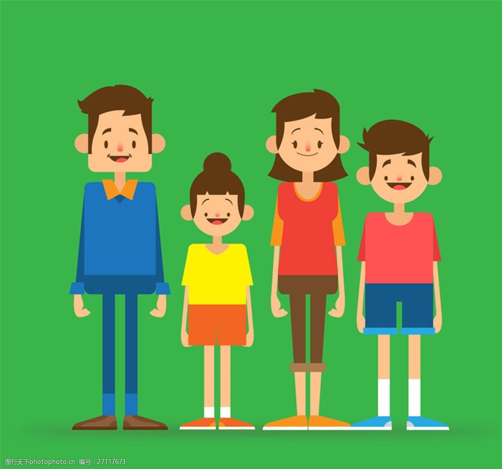 关键词:卡通四口之家设计矢量图 男子 女子 人物 家 家庭 孩子 矢量图