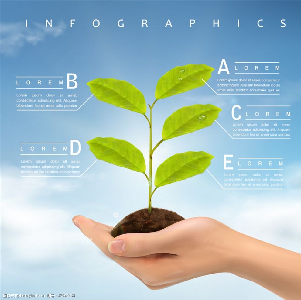 手捧树苗商务信息图矢量素材