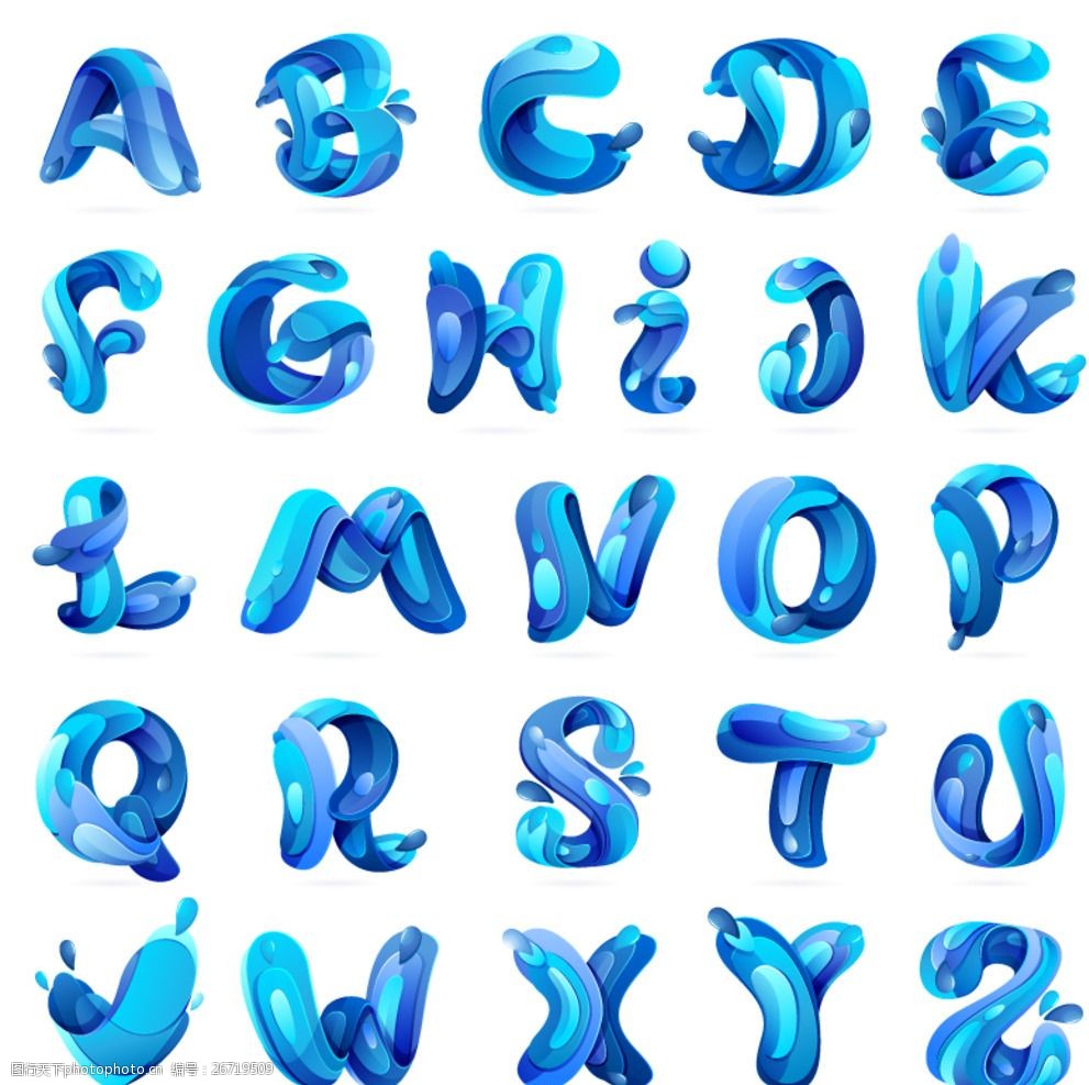 创意26个蓝色水字 26个字母 字母 创意 26个 蓝色 精美 蓝色水滴 设计