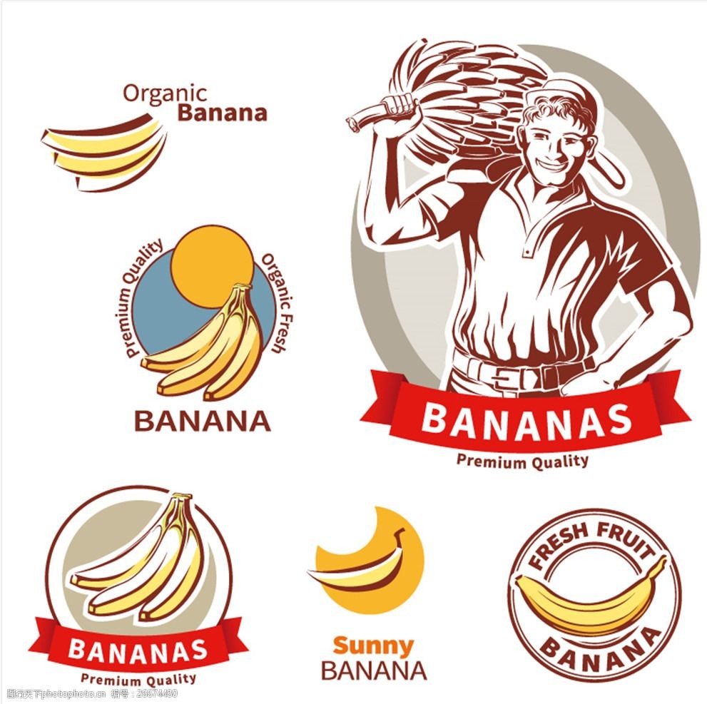 人物 丝带 香蕉 优质 标签 商标 水果 新鲜 banana 矢量图 设计 广告