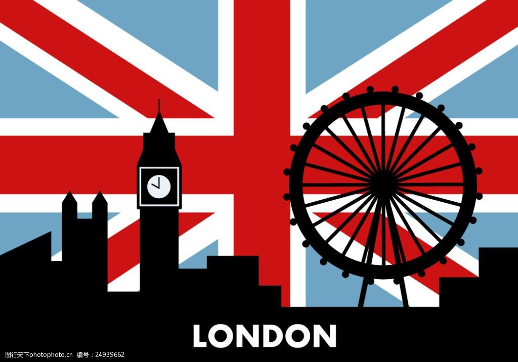 英国国旗与伦敦建筑