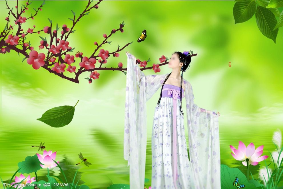风景山水壁画美女