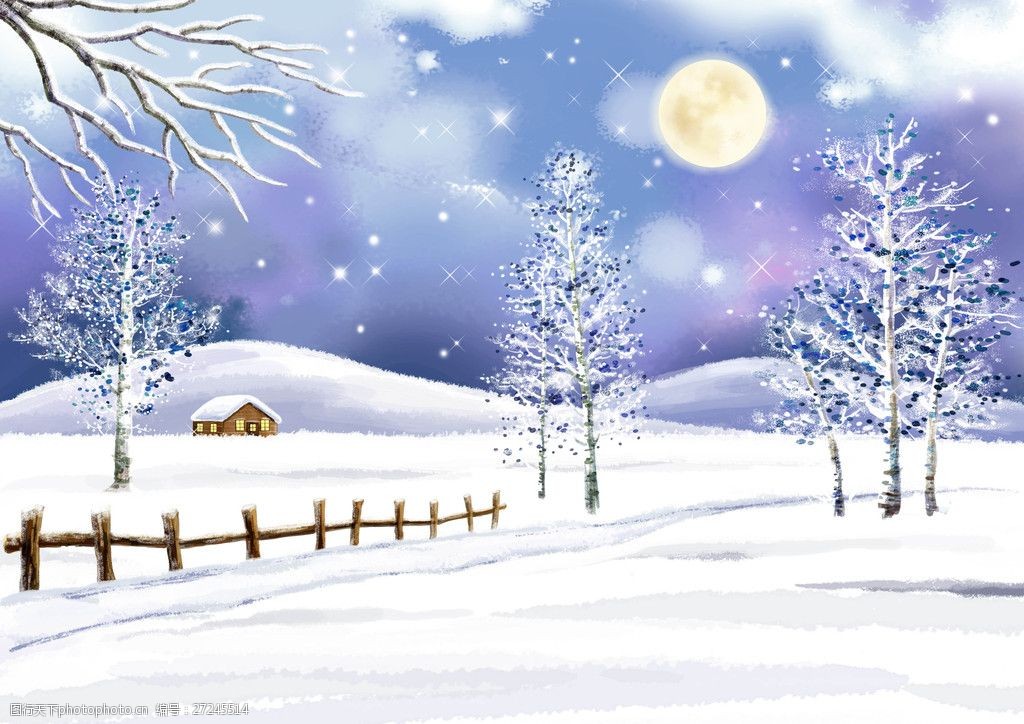 卡通下雪风景图片