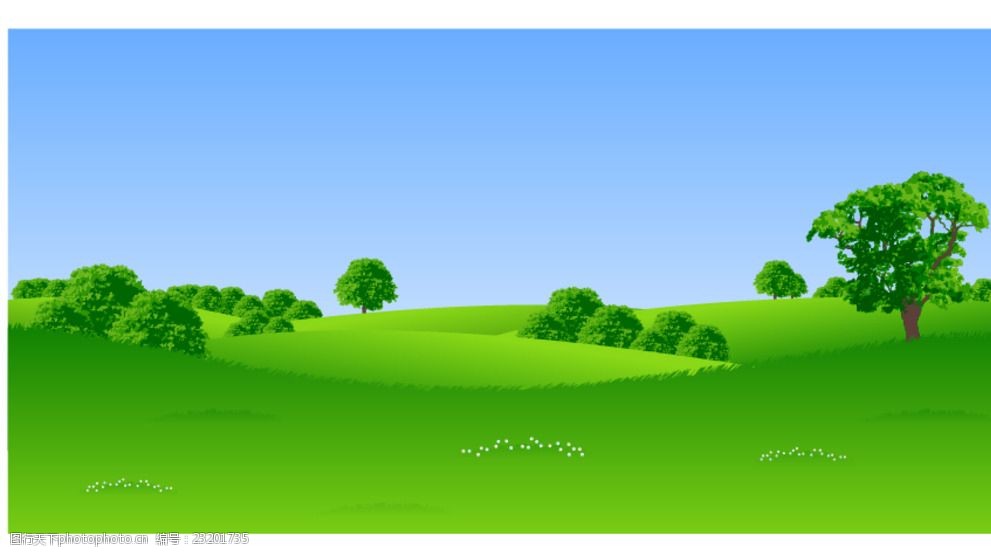 矢量绿树草地风景