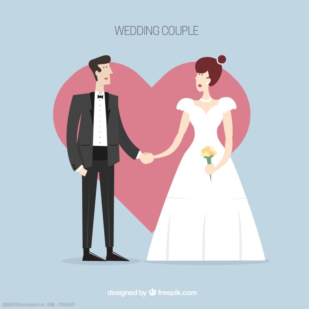 卡通婚礼新郎新娘矢量素材