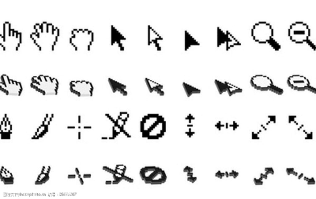 关键词:黑白风格时钟指针的光标插图 科技 箭头 电脑 图标 网页 刷子