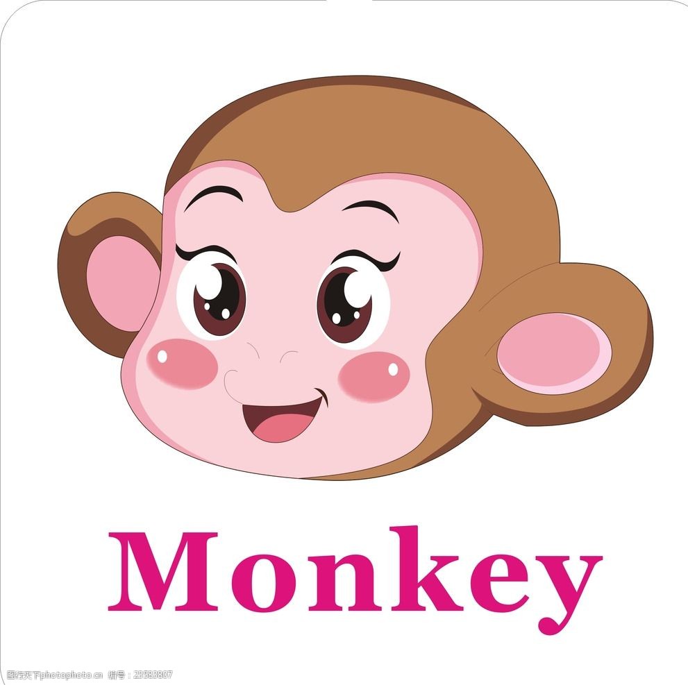 卡通动物头像猴子加英文名称