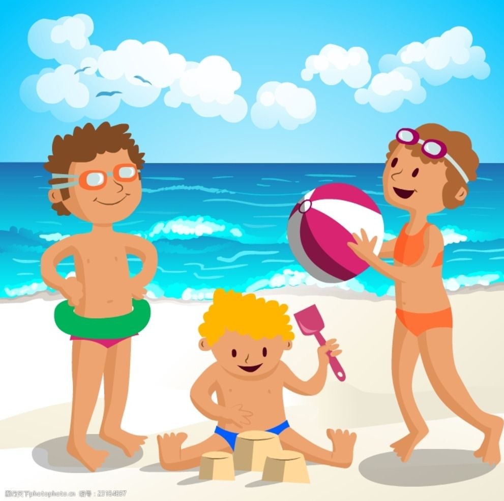儿童夏日沙滩玩耍