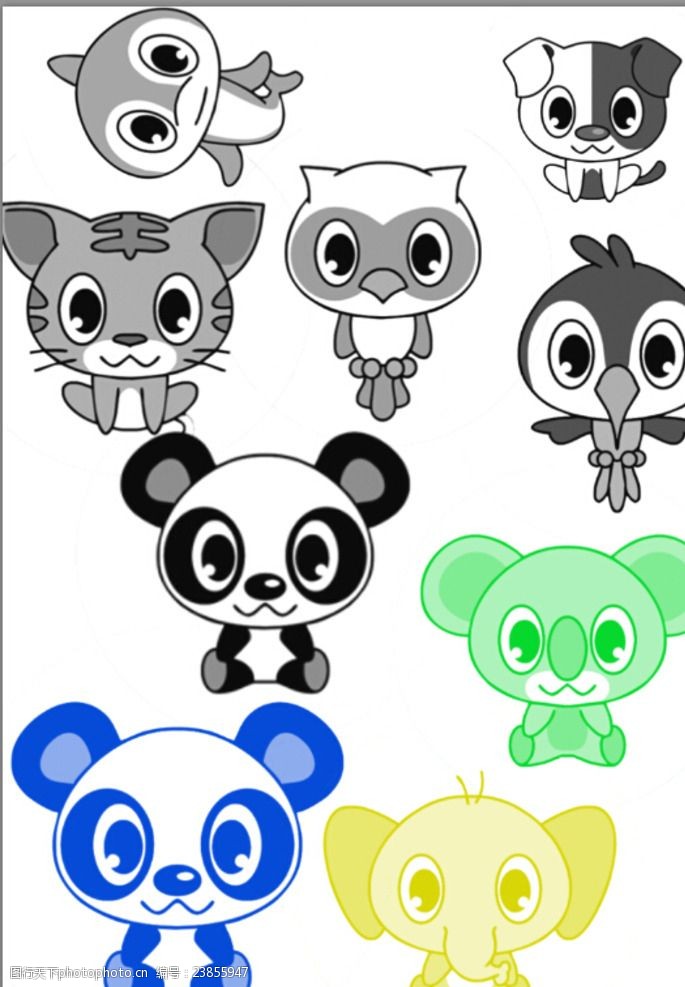 关键词:卡通小动物 卡通 小动物 熊猫 老虎 小狗 小鸟 大象 设计 动漫