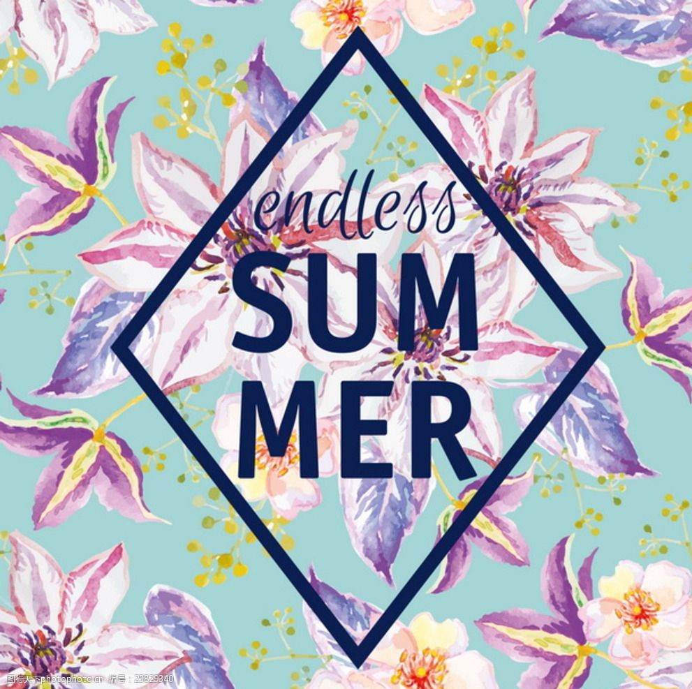 水彩花朵文字海报卡片图案矢量图