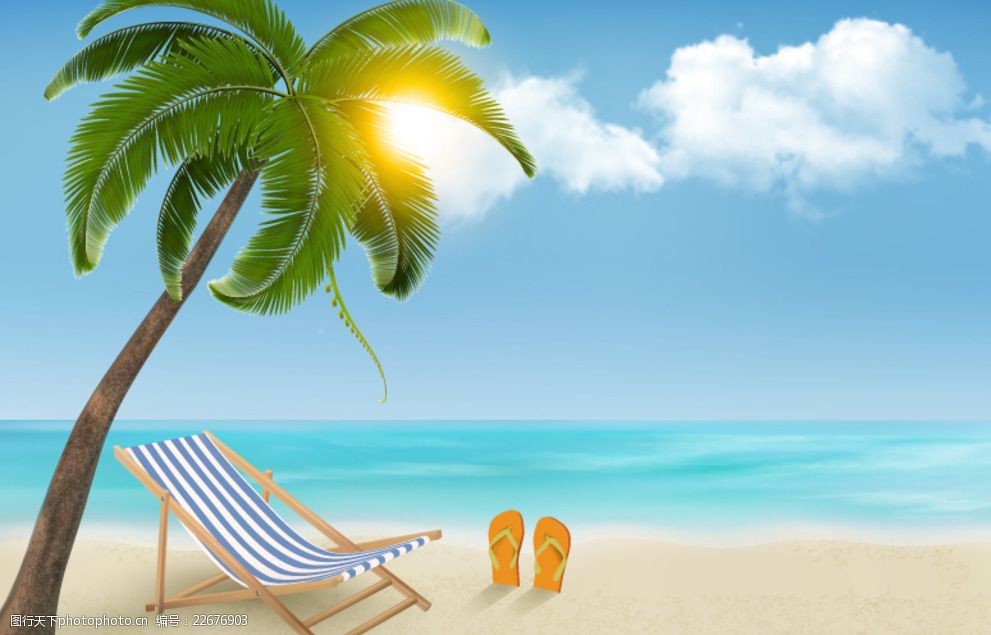 夏日明媚海滩背景矢量素材