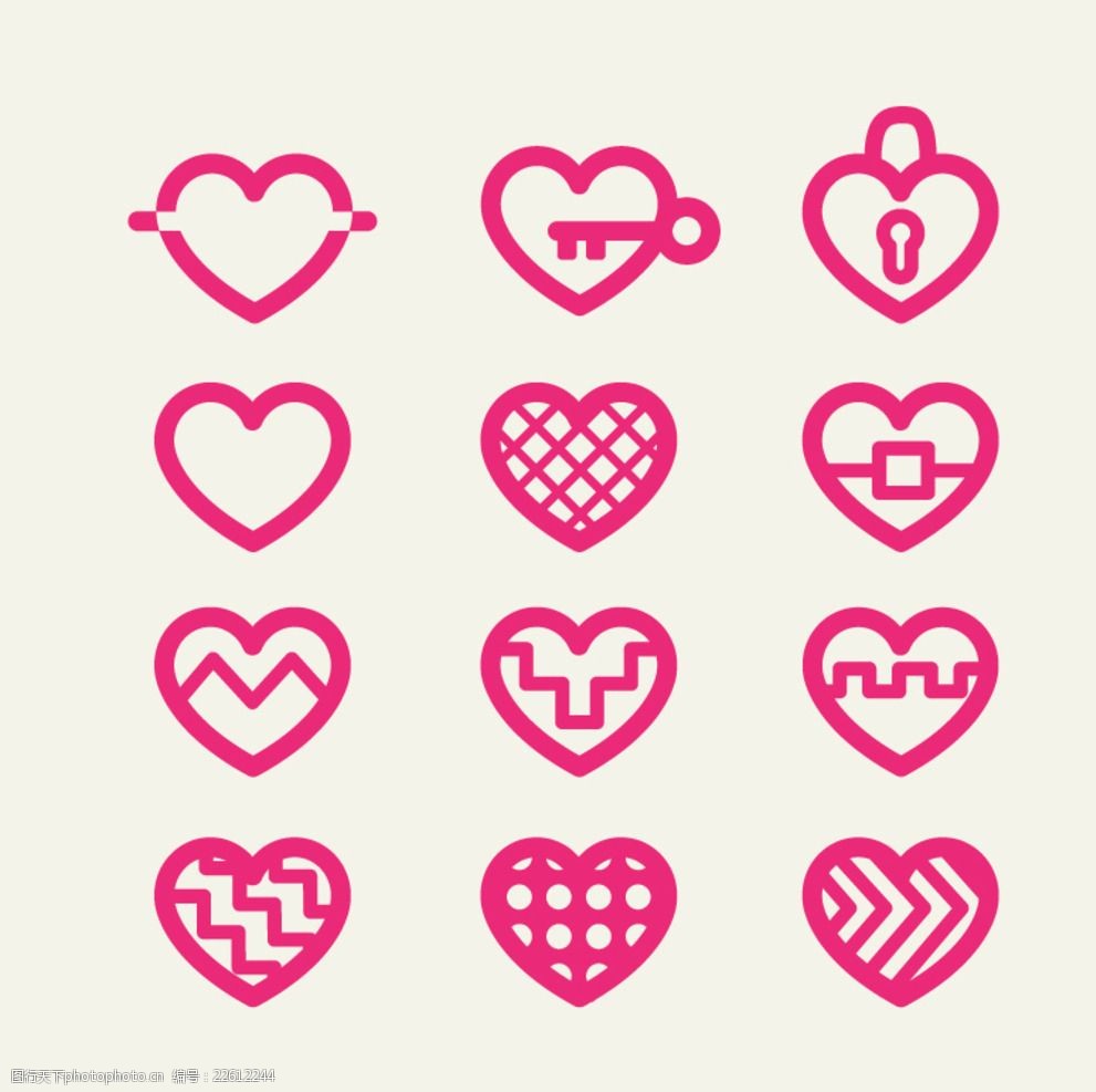 玫红色爱心图标矢量素材