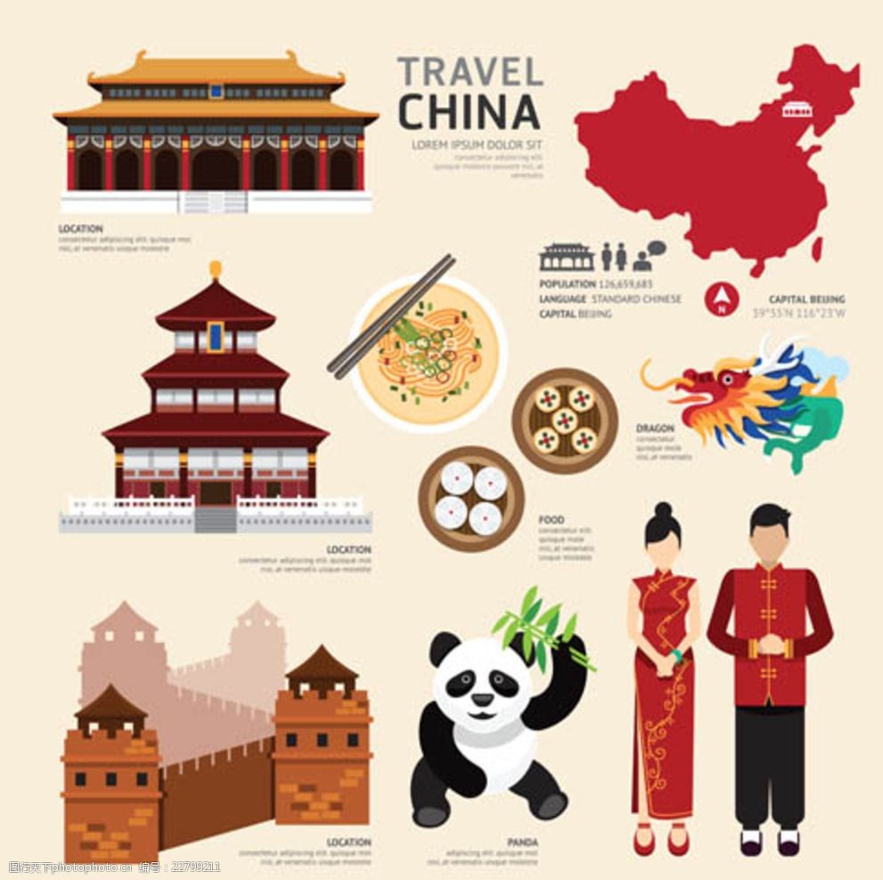 扁平卡通旅游素材中国