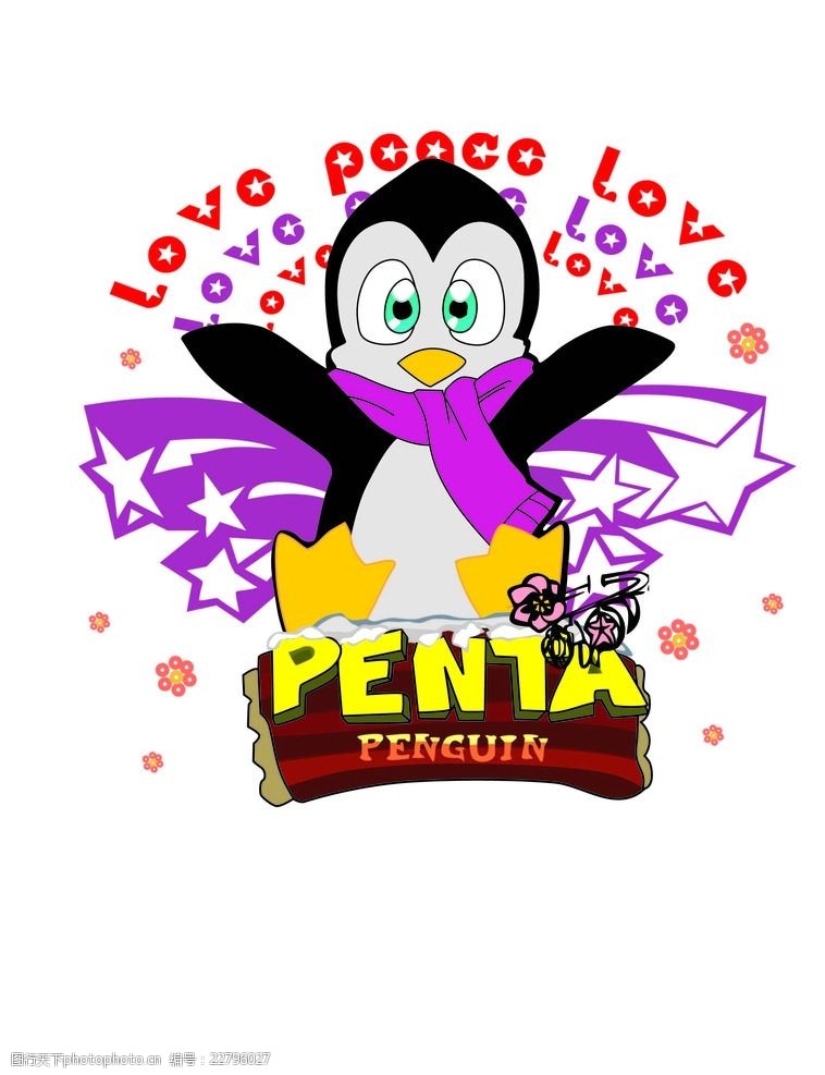 矢量卡通企鹅印花图案