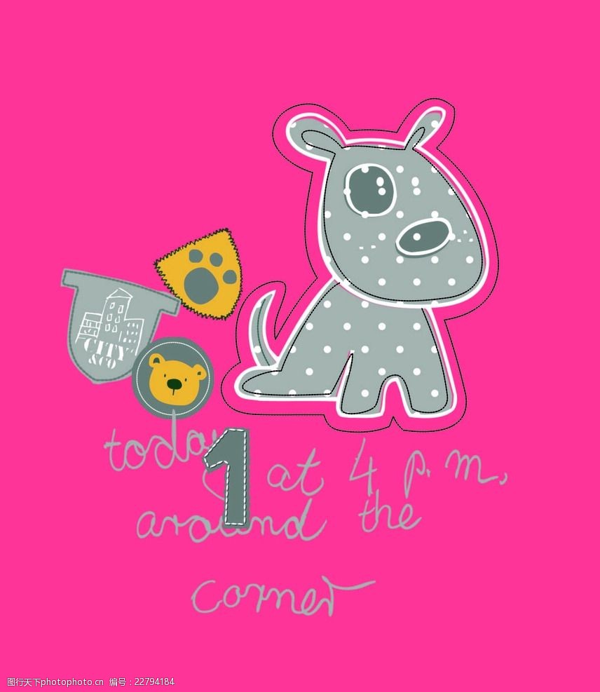 矢量卡通小狗印花图案图片-图行天下图库