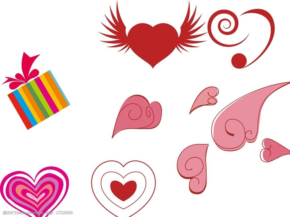 卡通心形礼物翅膀