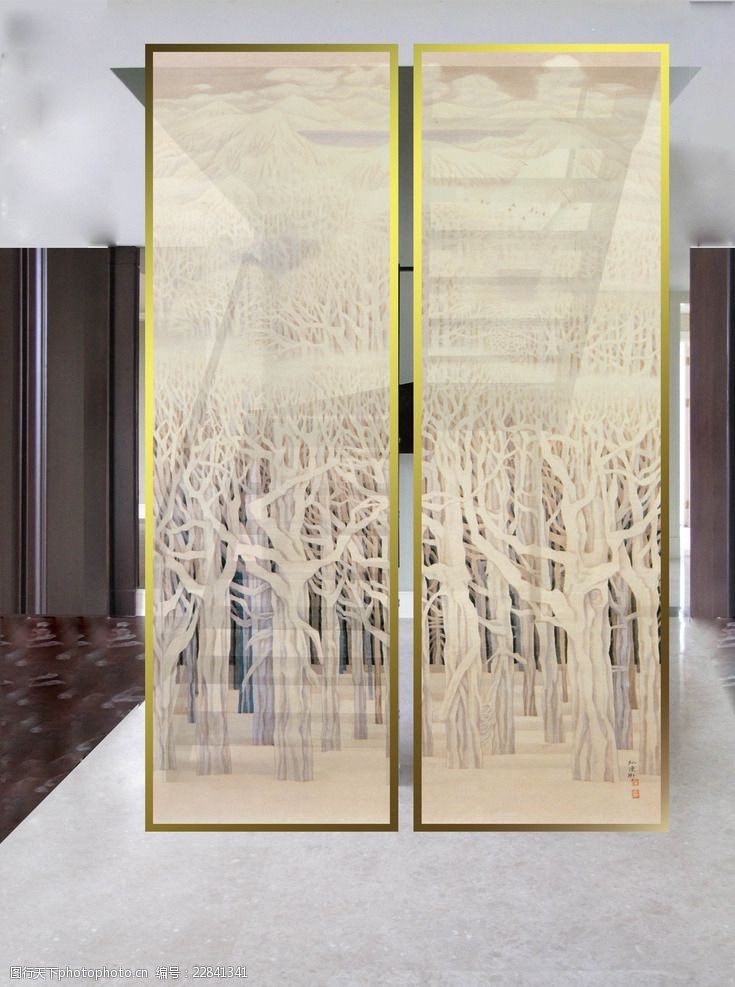 艺娃玻璃绢画屏风