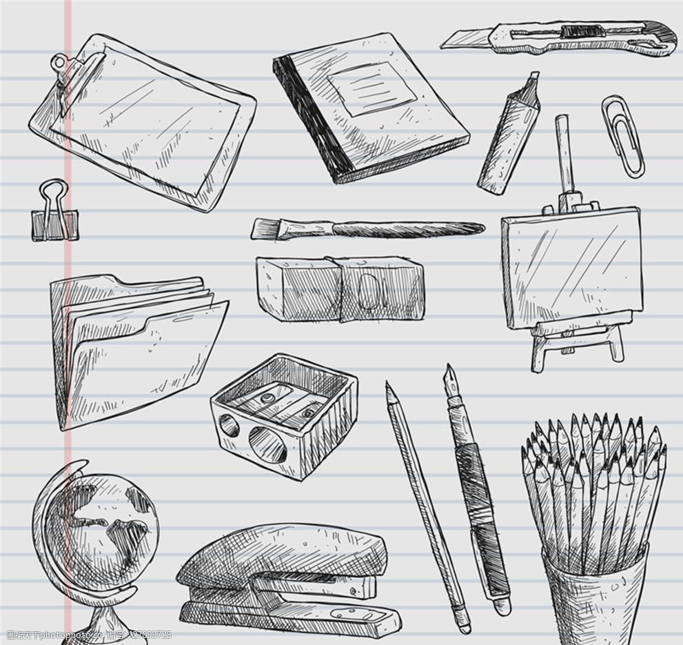 手绘文化用品矢量素材