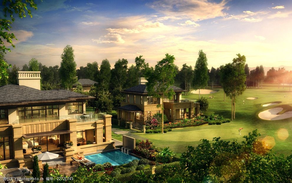 豪宅房子别墅地产效果图