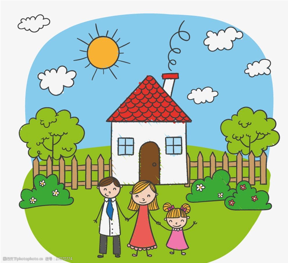 卡通风格家庭插画矢量素材
