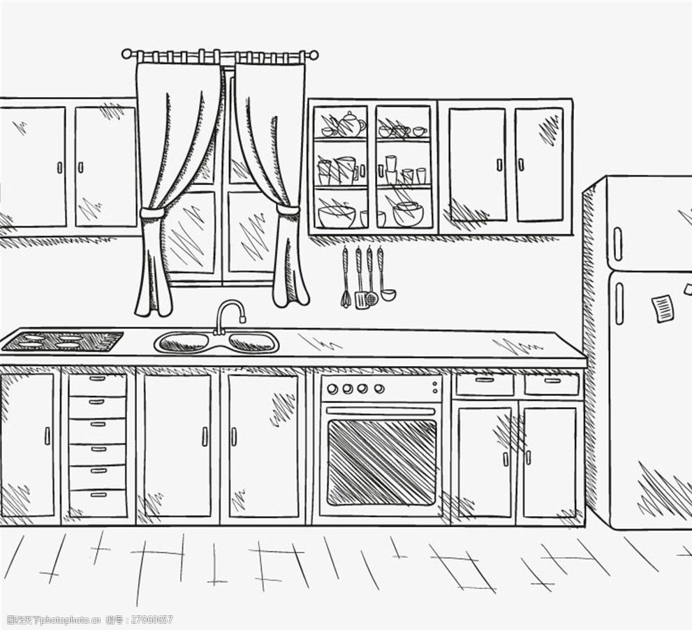 厨房绘画线描图片图片