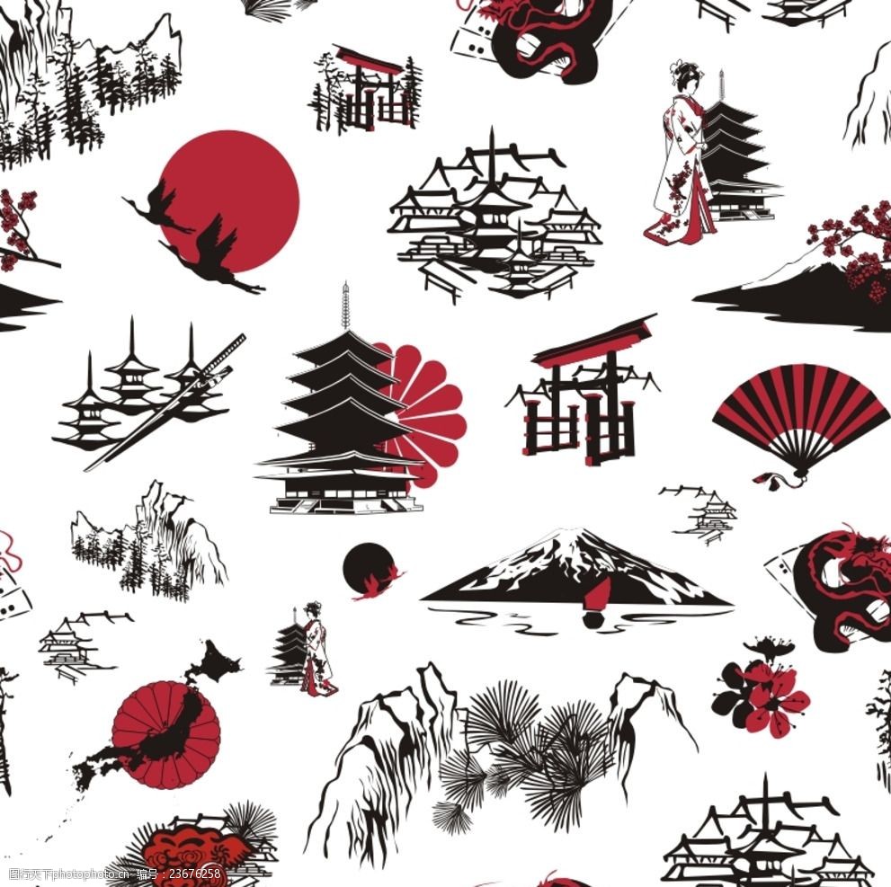 日本文化图案剪影
