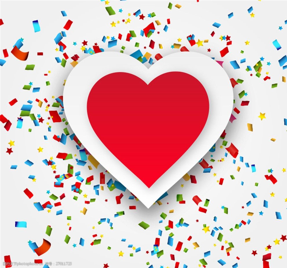 创意纸爱心与彩色纸屑矢量素材