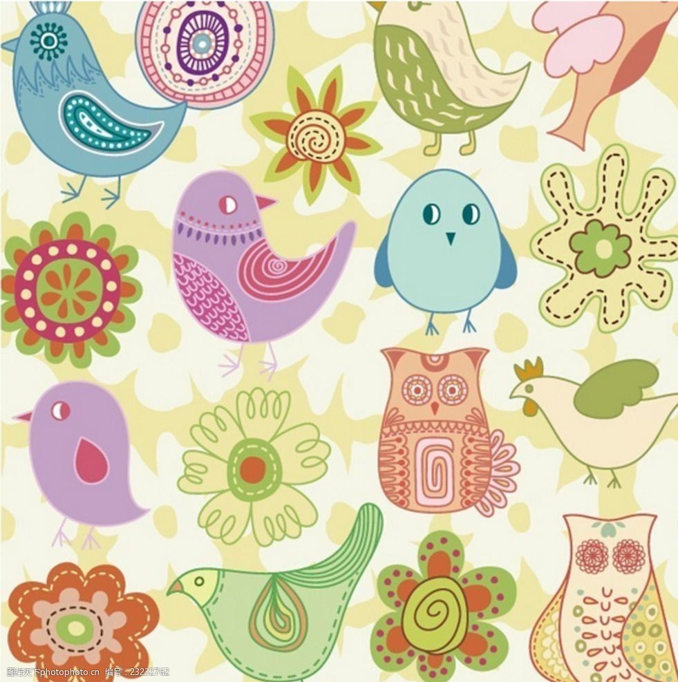 小动物小花连续图案