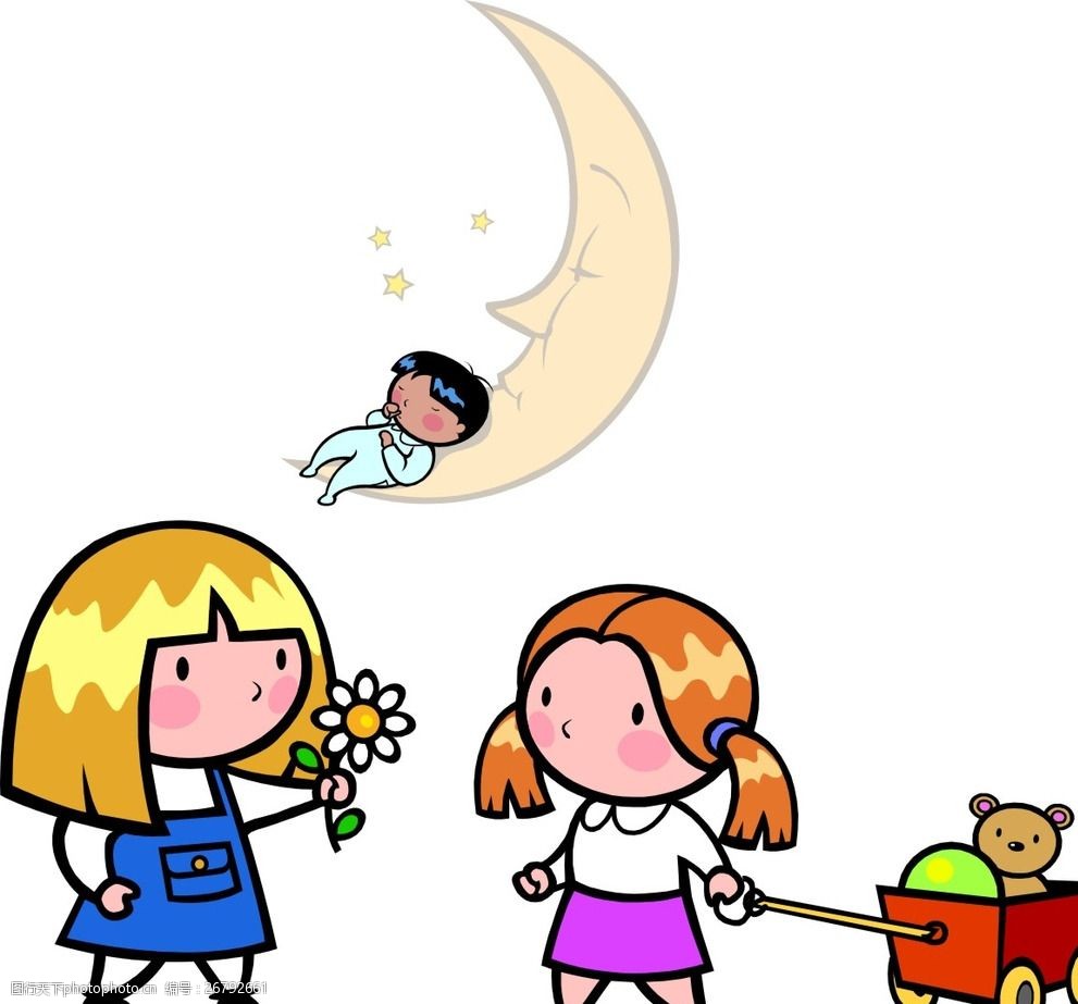 卡通女孩晚安儿童