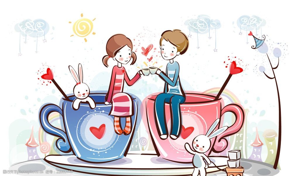 小清新的爱情 爱情 卡通 唯美 男孩 女孩 爱心 初恋 设计 动漫动画