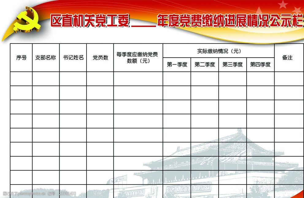 党费缴纳进展公示栏