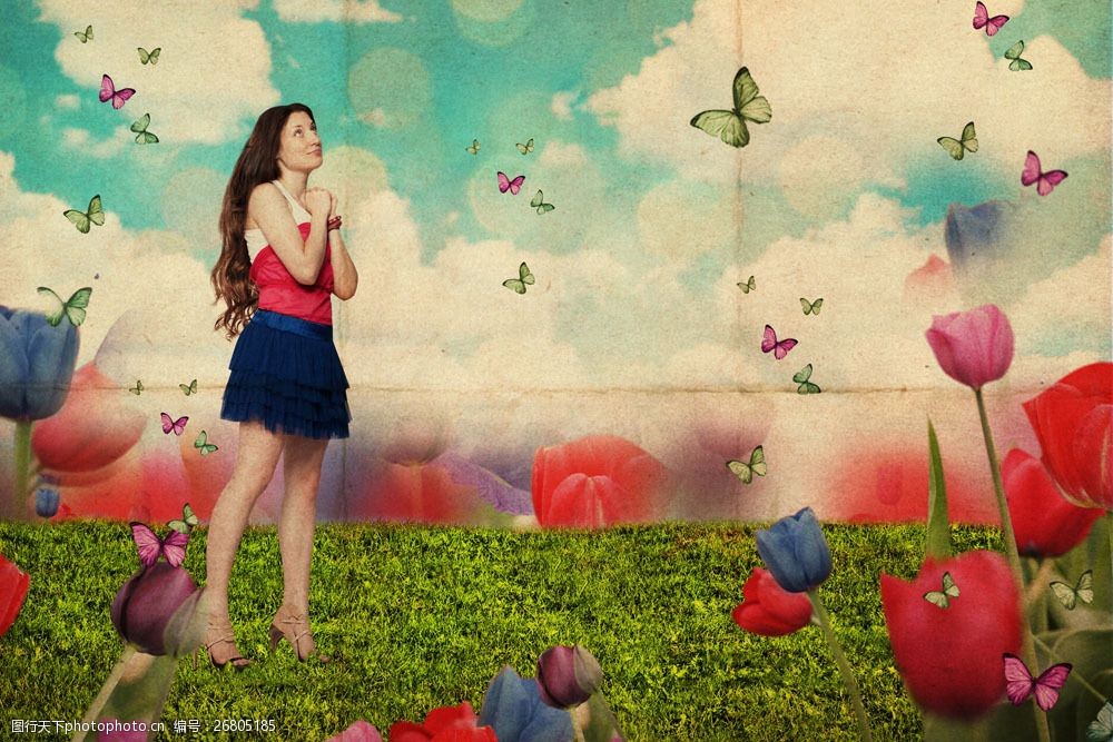 蝴蝶与美女图片