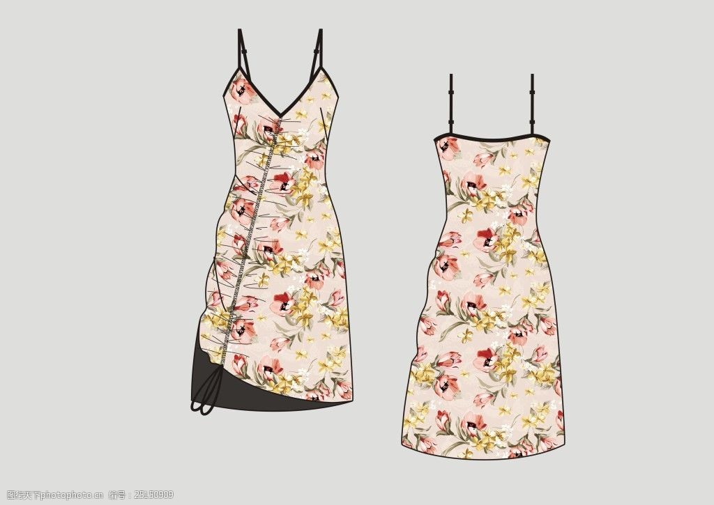 吊带抽褶连衣裙