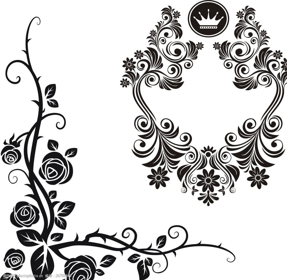 玫瑰花藤复古花纹边框