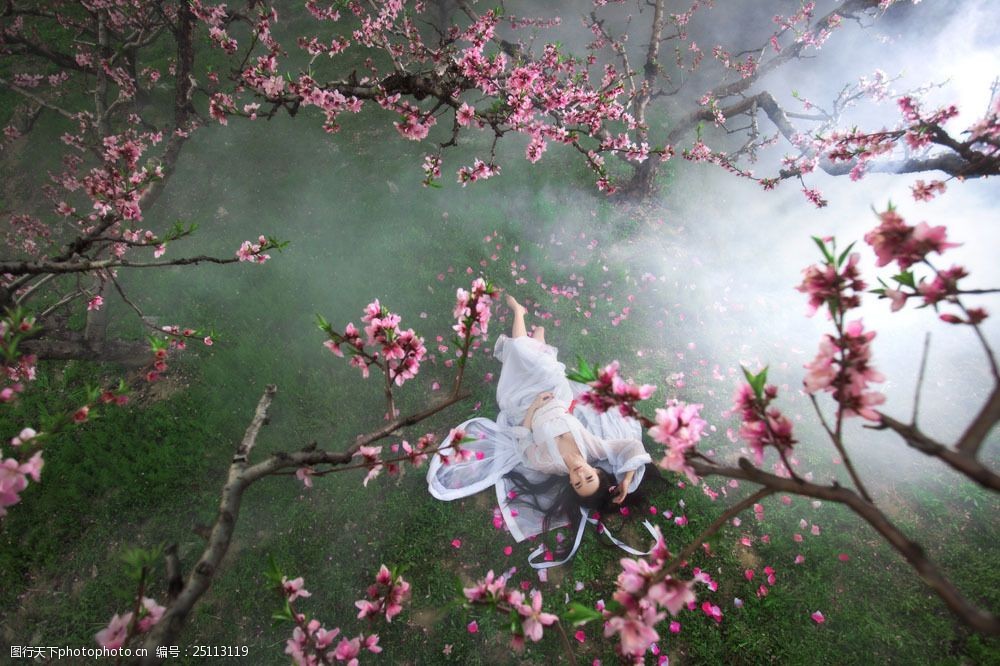 桃花与美女摄影图片