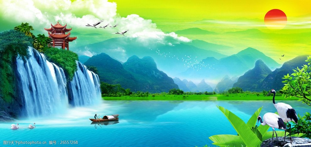 桂林风光无框画山水瀑布丽江桂林图片-图行天下图库