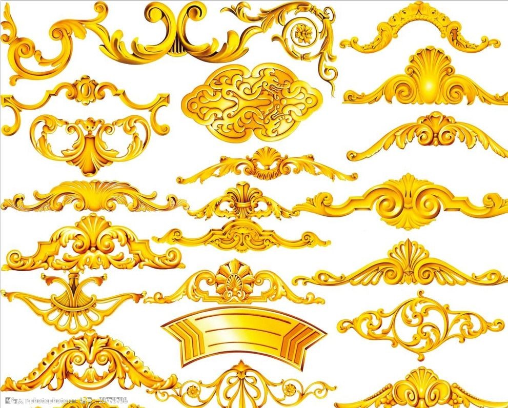 金色金属质感花纹花边装饰素材