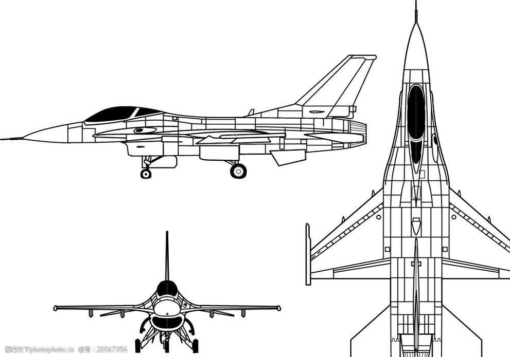 f16战斗机三视图图片