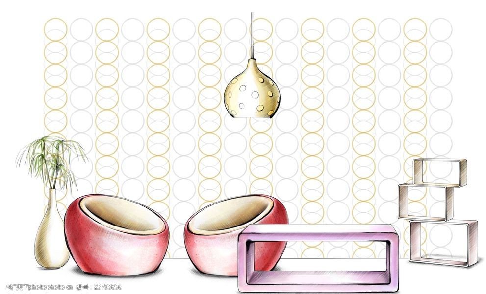 沙发摆设手绘效果