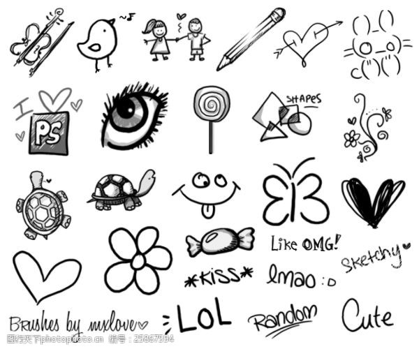 手绘卡哇伊卡通涂鸦素材photoshop笔刷免费下载