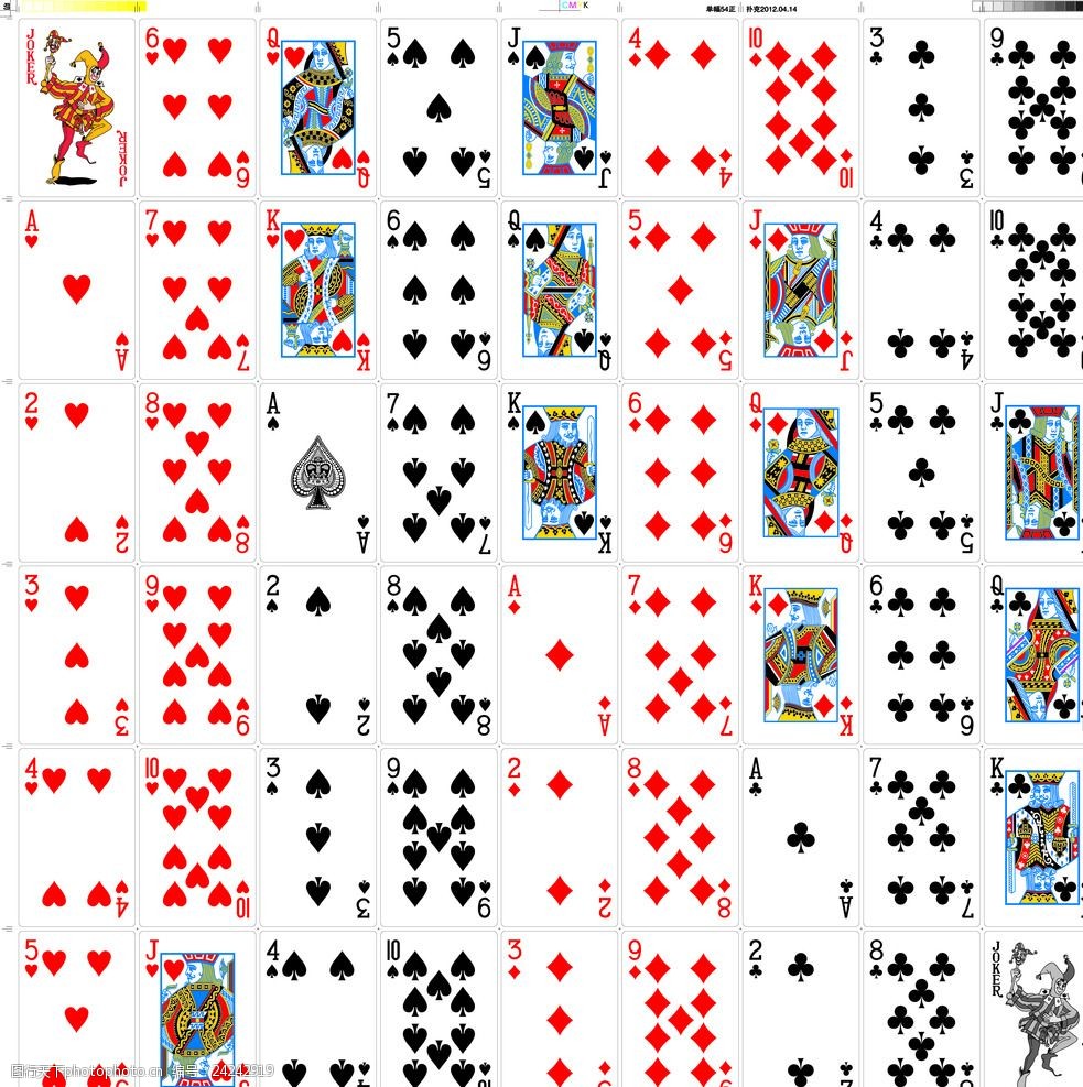 扑克正面单幅54张印刷版式