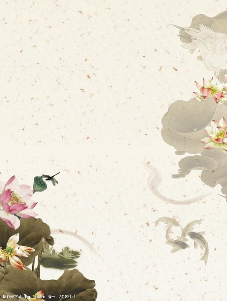 古典水墨荷花背景素材