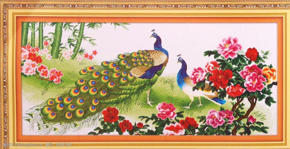 成品十字绣孔雀图片