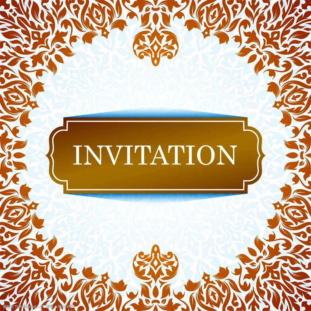 金色花方边框请贴 婚礼 卡片 婚礼名片 结婚 请柬元素 邀请函 花纹