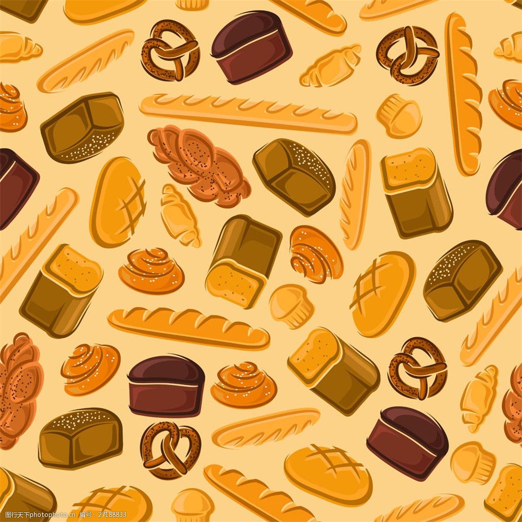 卡通面包无缝背景图片